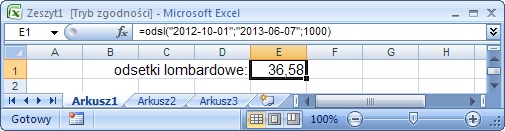 odsetki lombardowe - przykad uycia funkcji dodatkowej excel obliczajcej wysoko odsetek lobardowych