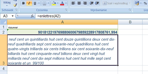 przykład 4 - kwota słownie po francusku - formuła w Excel