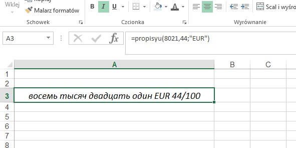 przykad 1 - kwota sownie po rosyjsku - formua w Excel