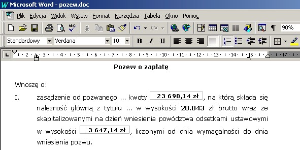 przykad 5 - odsetki ustawowe - obliczanie w Excel wstawianie w Word